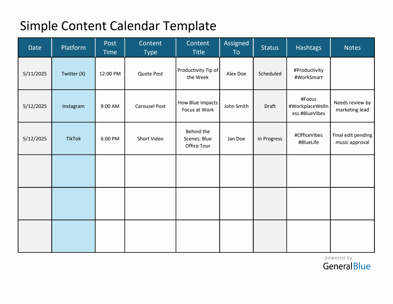 Free Content Calendar.pdf Social Media Planner Templates