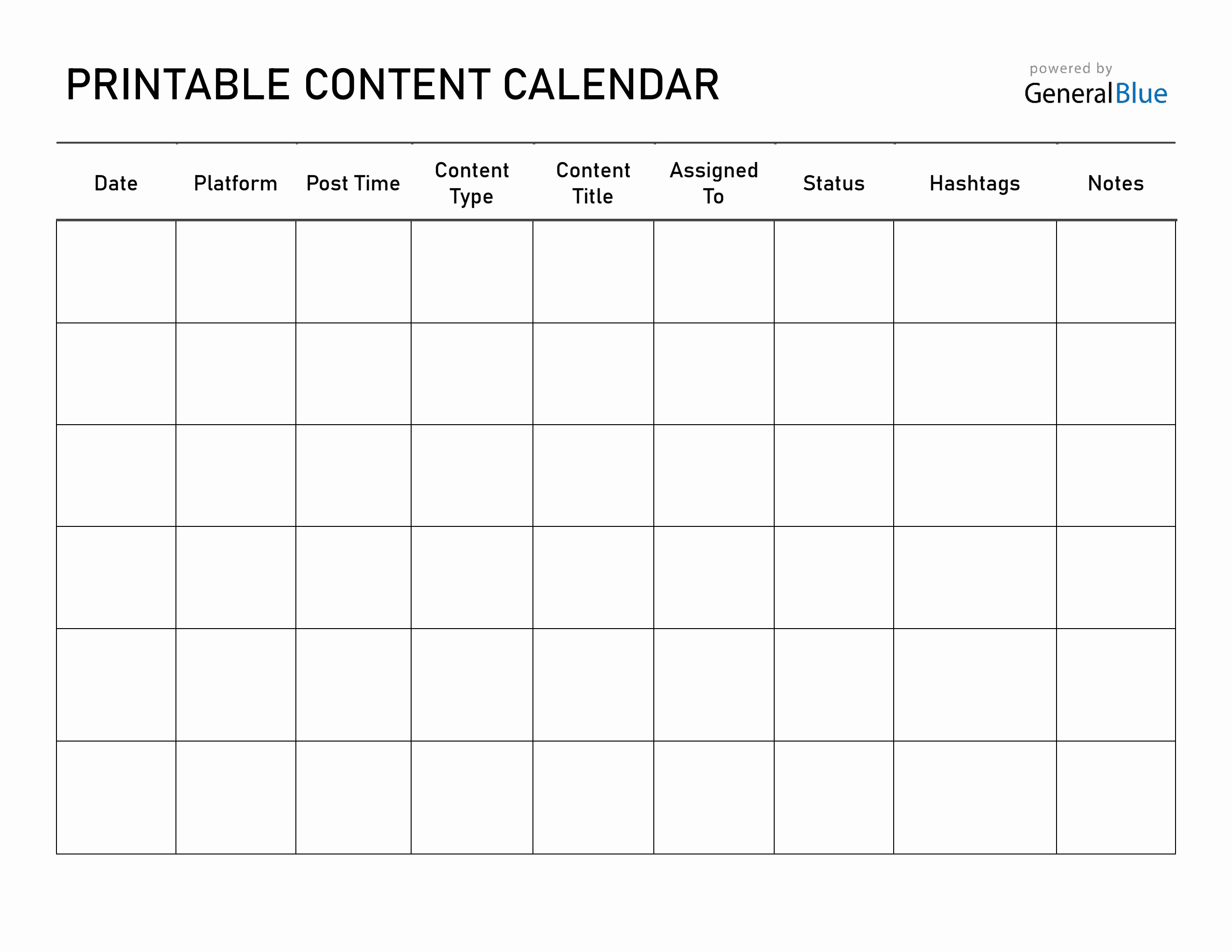 Free Content Calendar.pdf Blank Content Calendar | Free to Download in PDF Format