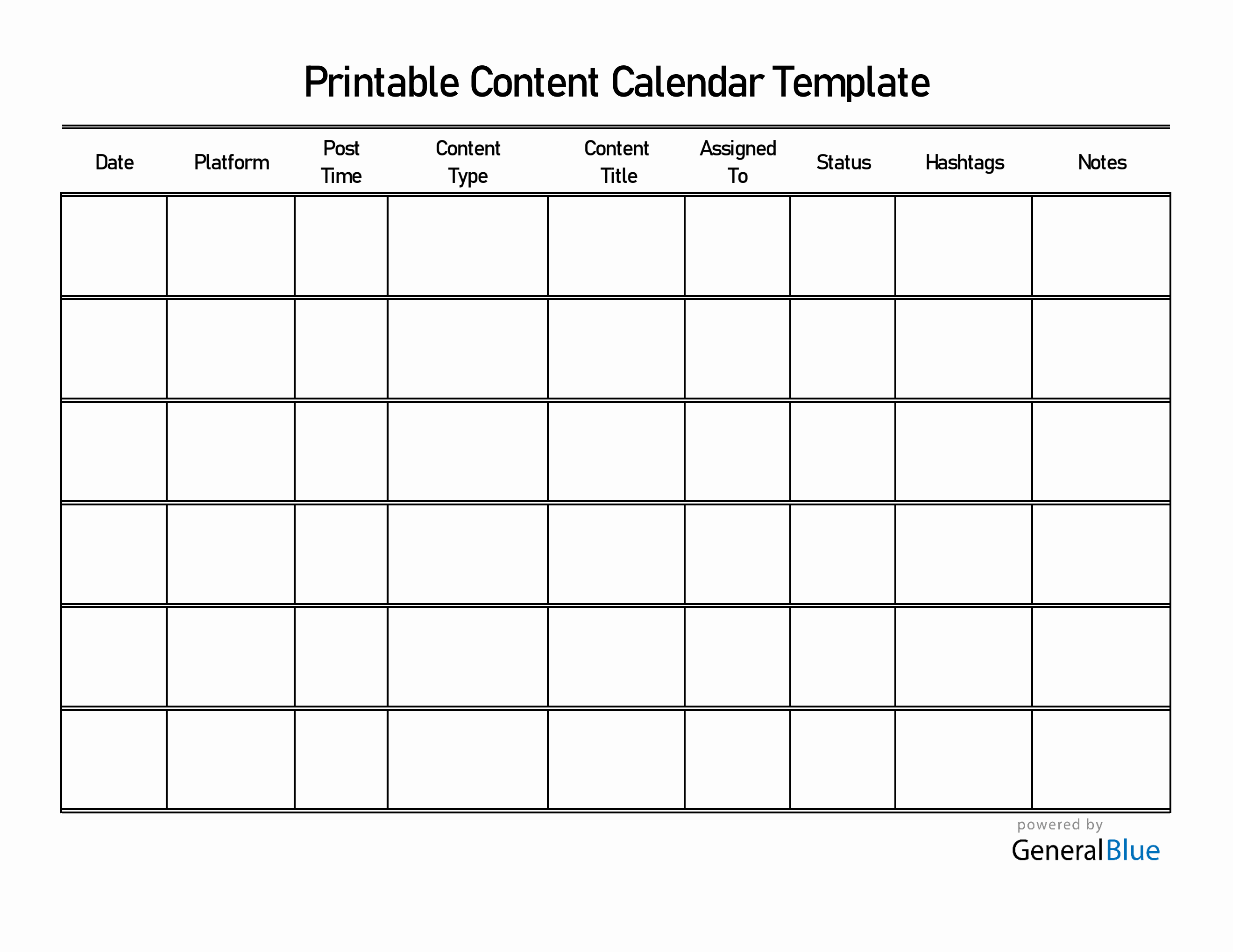 Free Content Calendar.pdf Blank Content Calendar | Free to Download in Excel Format