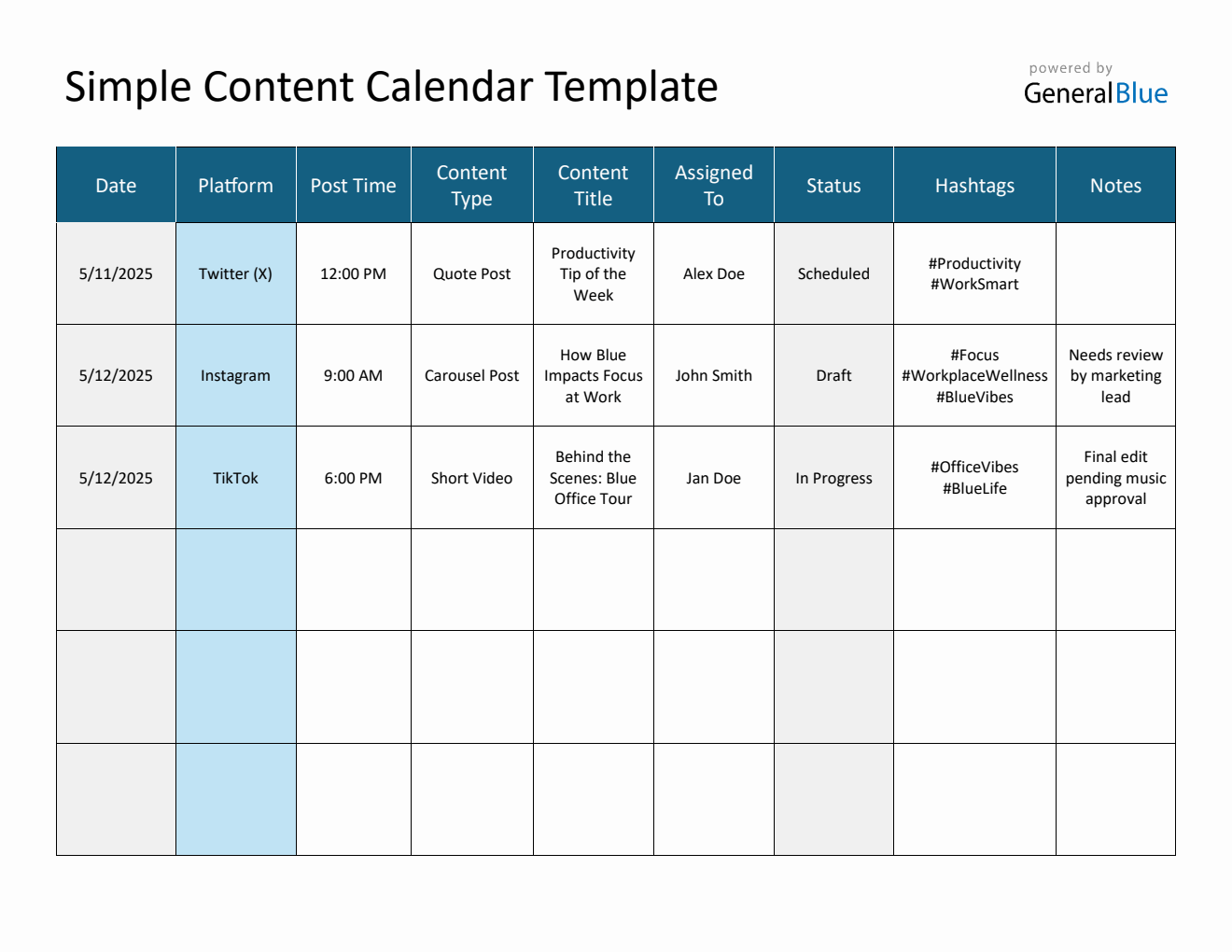  Content Calendar | Free to Download in Word Format