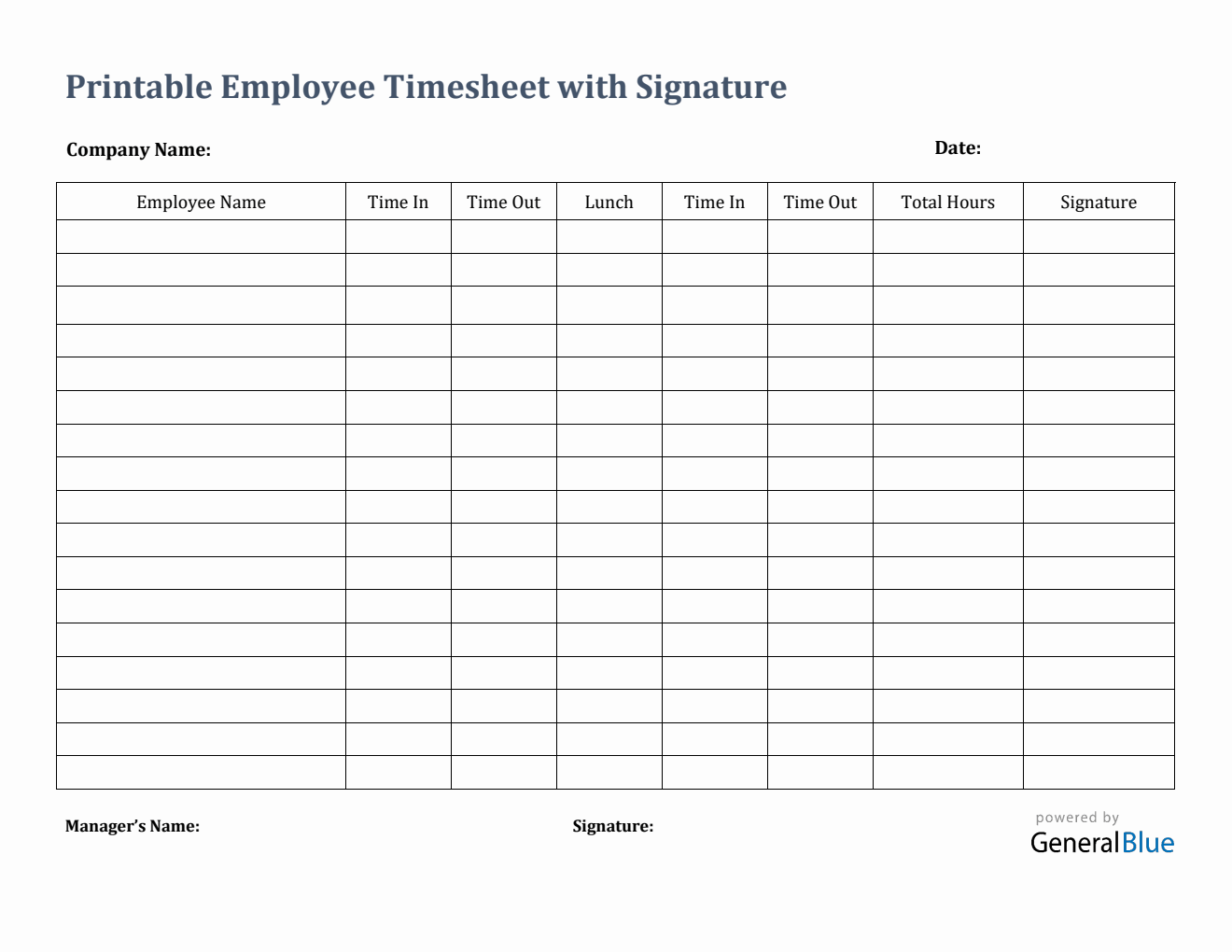 Printable Employee Timesheet With Signature in PDF