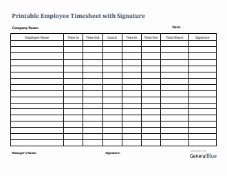 Printable Employee Timesheet With Signature in Excel