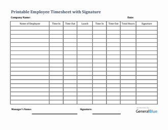 Printable Employee Timesheet With Signature in Word
