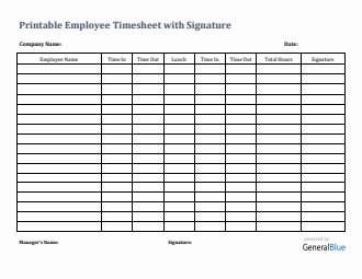 Printable Employee Timesheet With Signature in Word