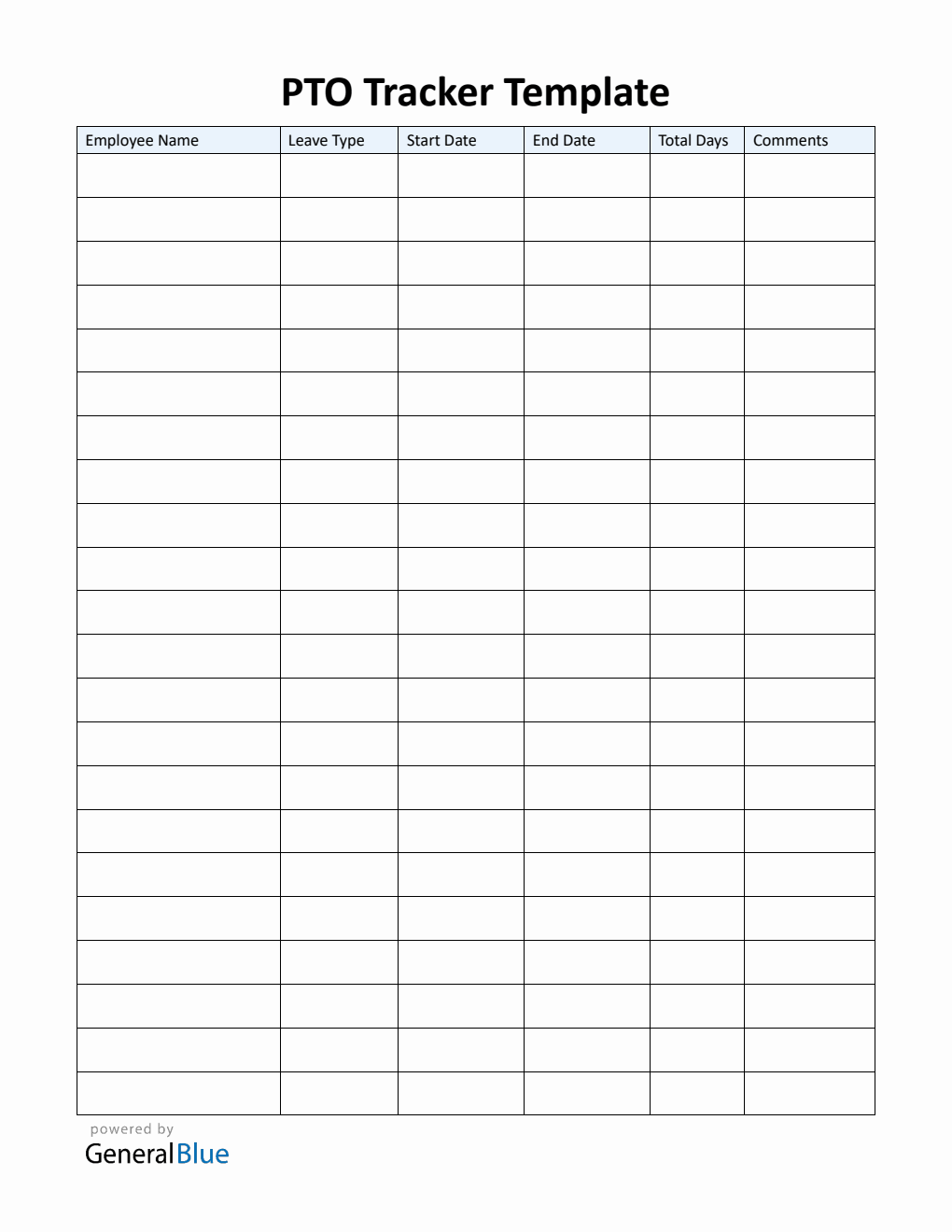 Printable PTO Tracker Template | Free Download in PDF