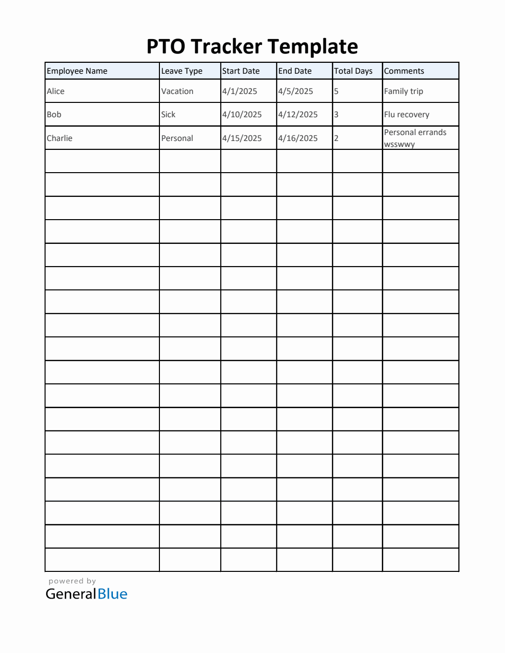 Printable PTO Tracker Template | Free Download in Excel