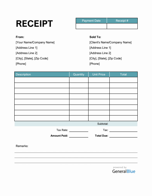 Printable Receipt Template in Word (Basic)