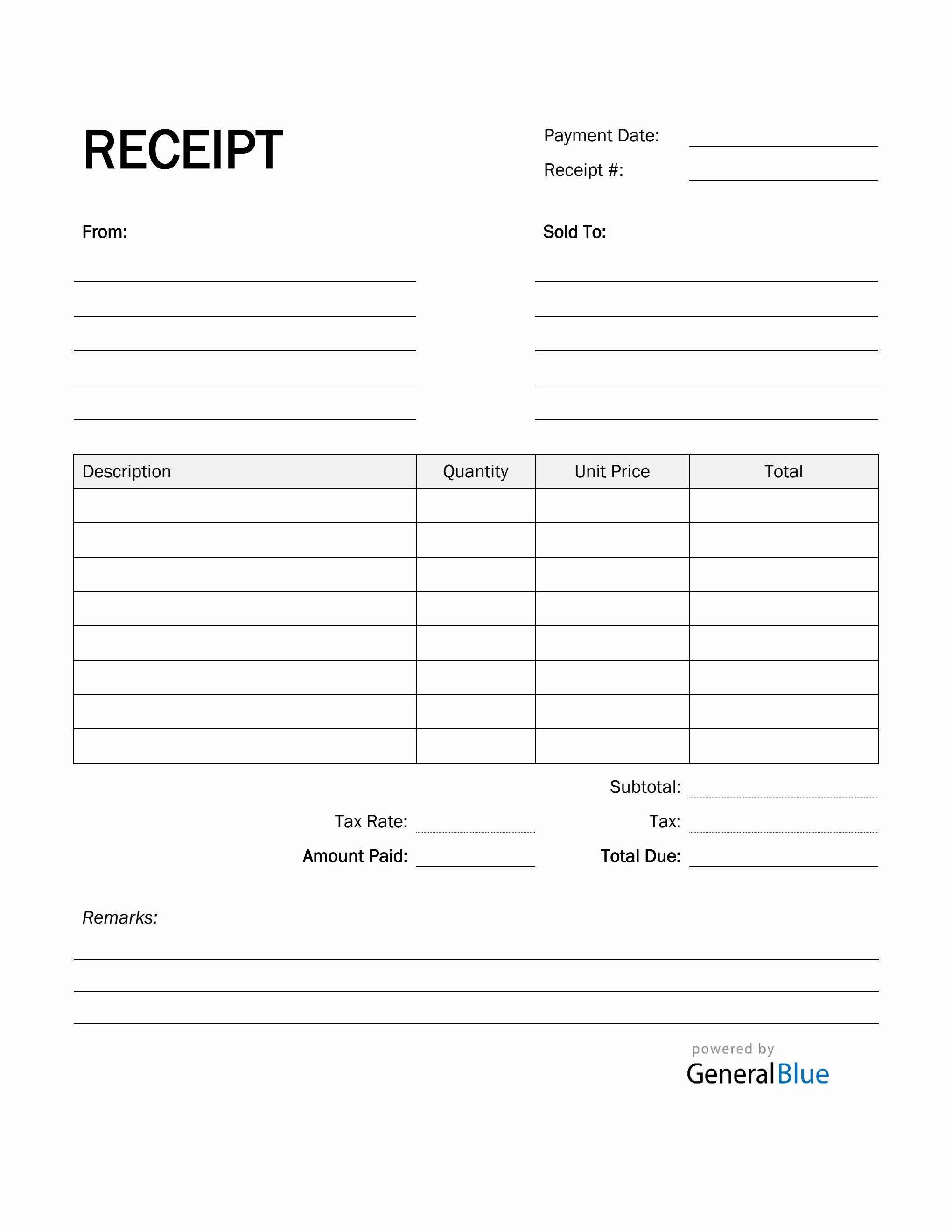 printable receipt template in pdf simple
