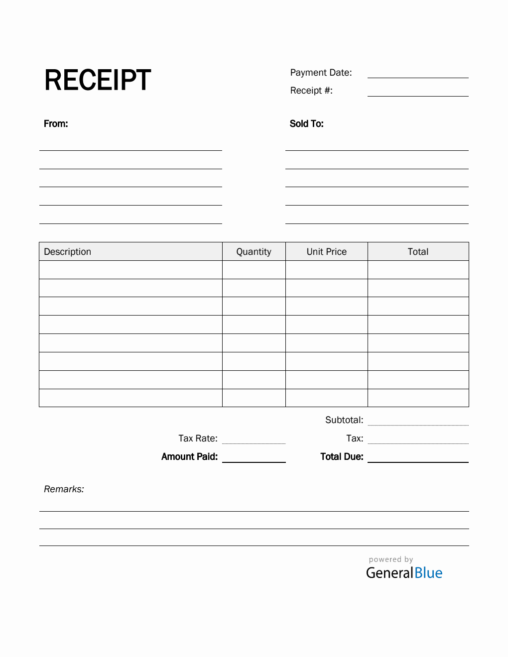 Printable Receipt Template in PDF (Simple)