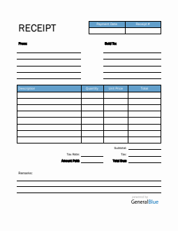 Printable Receipt Template in Word (Blue)