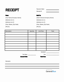 Printable Receipt Template in Excel (Simple)