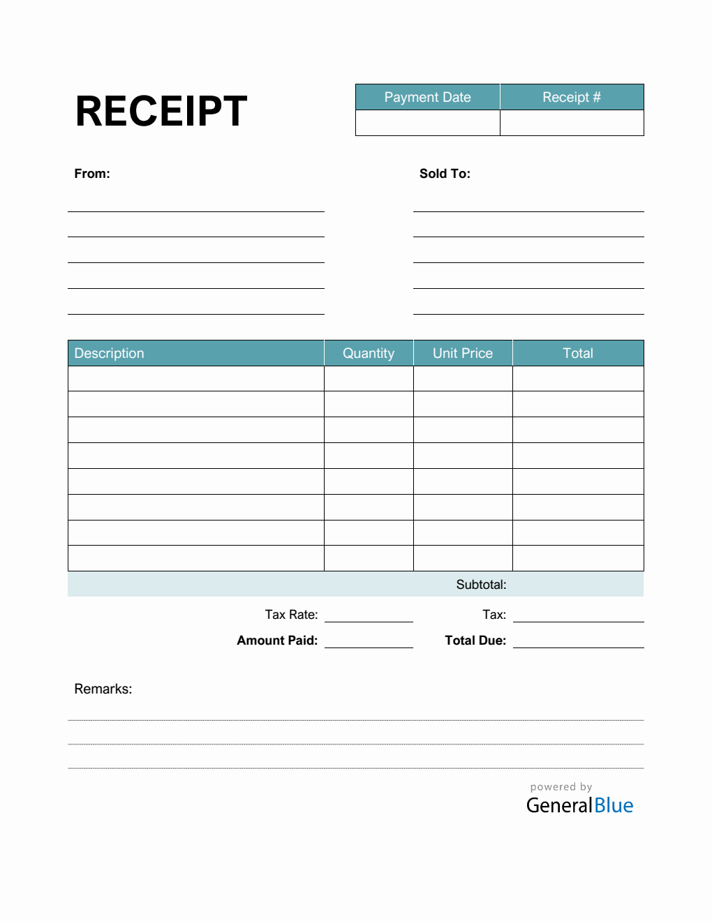 Printable Receipt Template in PDF (Basic)