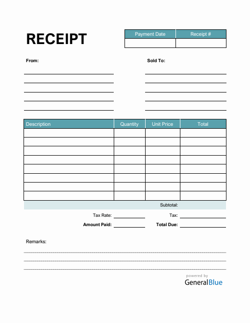 Printable Receipt Template in PDF (Basic)