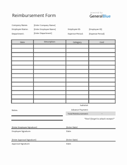 Printable Reimbursement Form in Word (Gray)