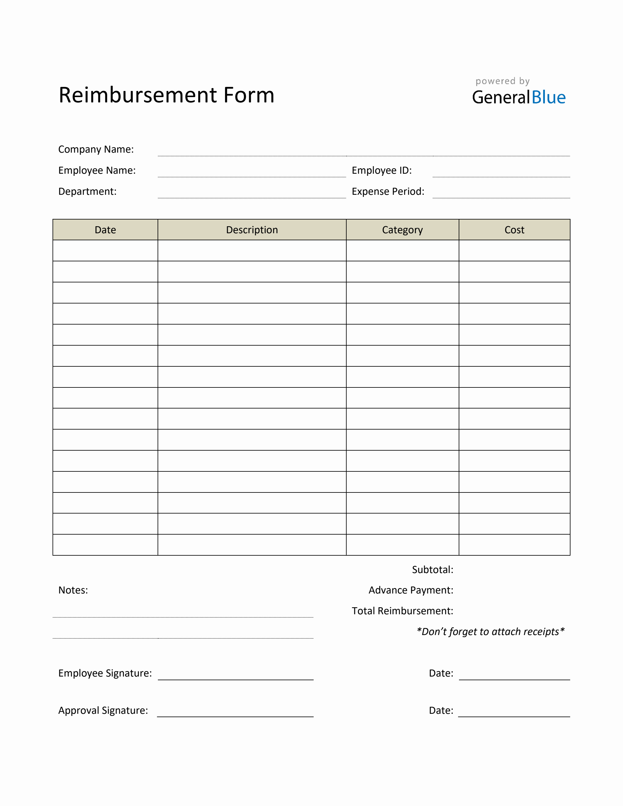 Printable Reimbursement Form In PDF Basic