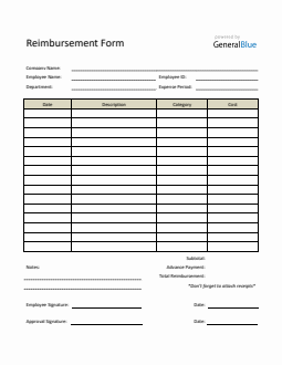 Printable Reimbursement Form in Excel (Basic)