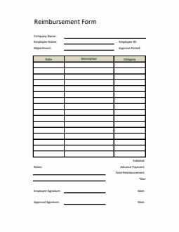 Printable Reimbursement Form in PDF (Basic)