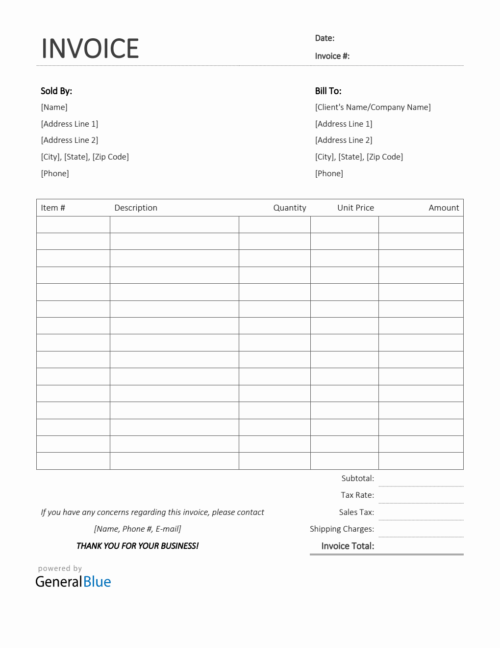 Printable Sales Invoice In Word Basic