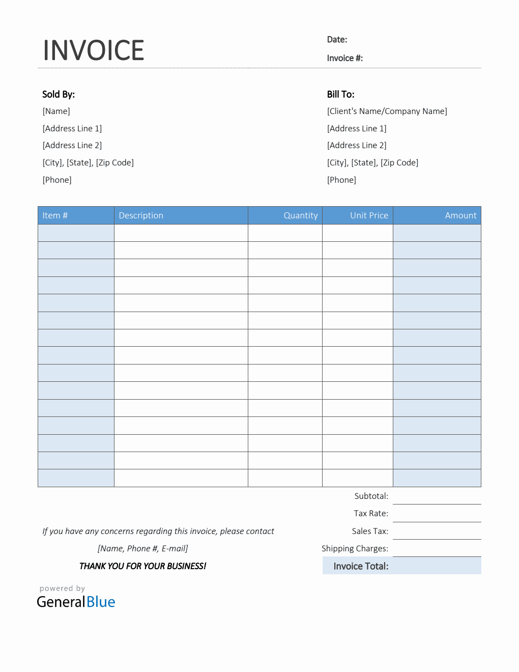 Printable Sales Invoice in Word (Colorful)