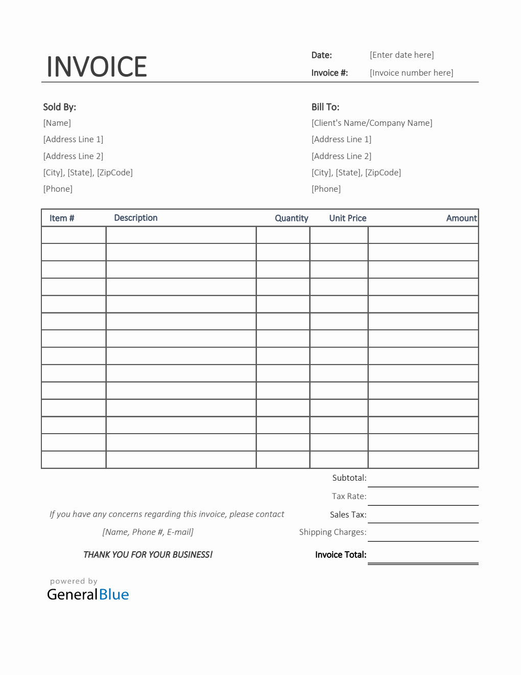 Printable Sales Invoice in Excel (Basic)