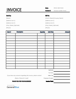 Printable Sales Invoice in Excel (Basic)