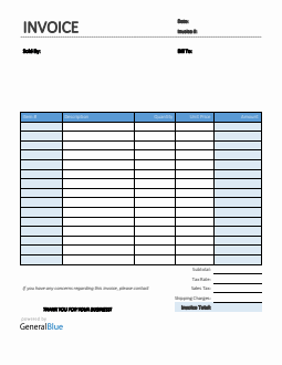 Printable Sales Invoice in Excel (Colorful)