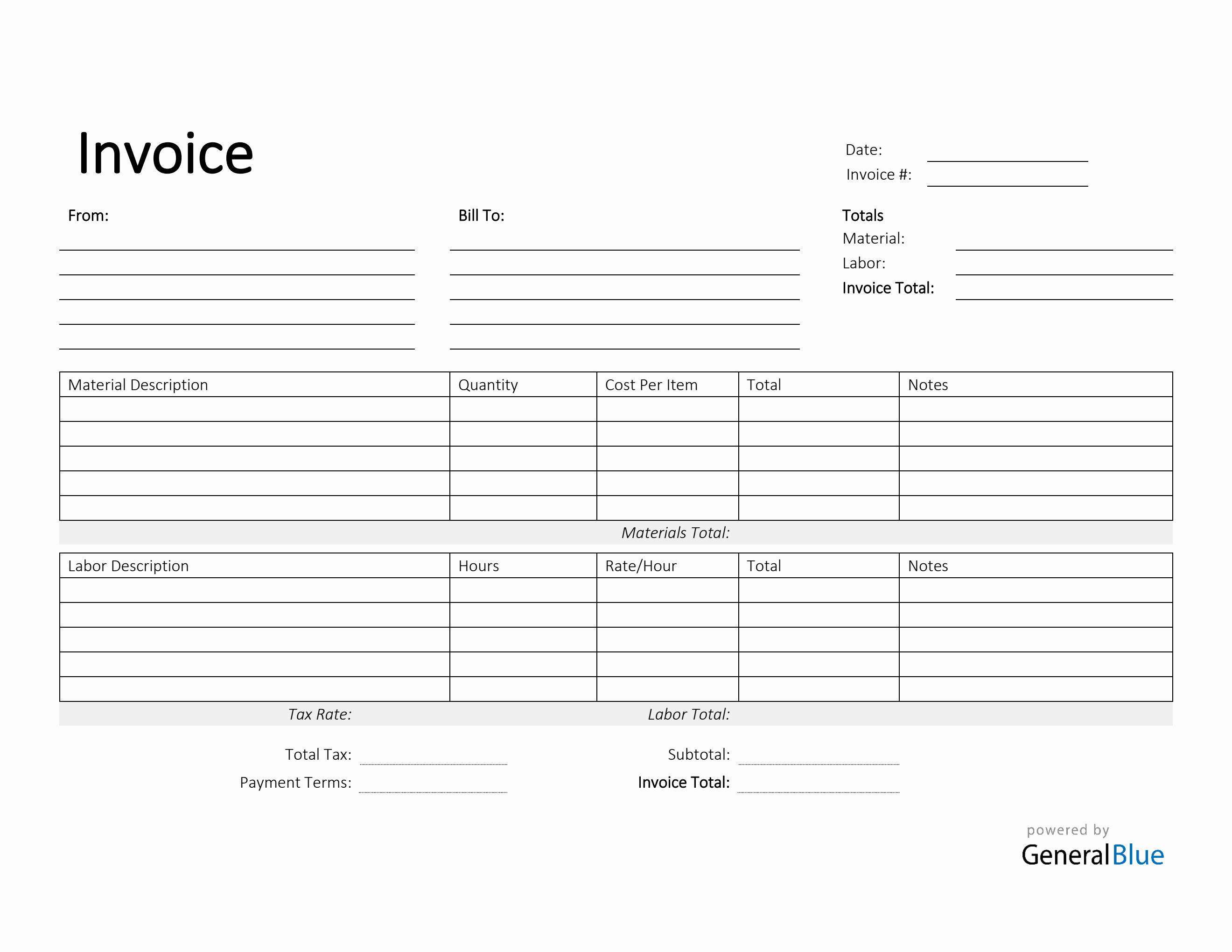 Printable Time and Materials Invoice in PDF (Simple) Throughout Time And Material Invoice Template