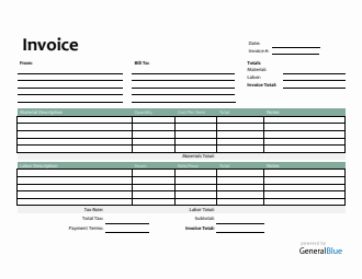Printable Time And Materials Invoice In PDF Simple