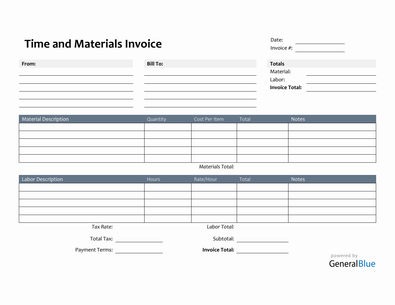 Printable Time and Materials Invoice in PDF (Colorful)