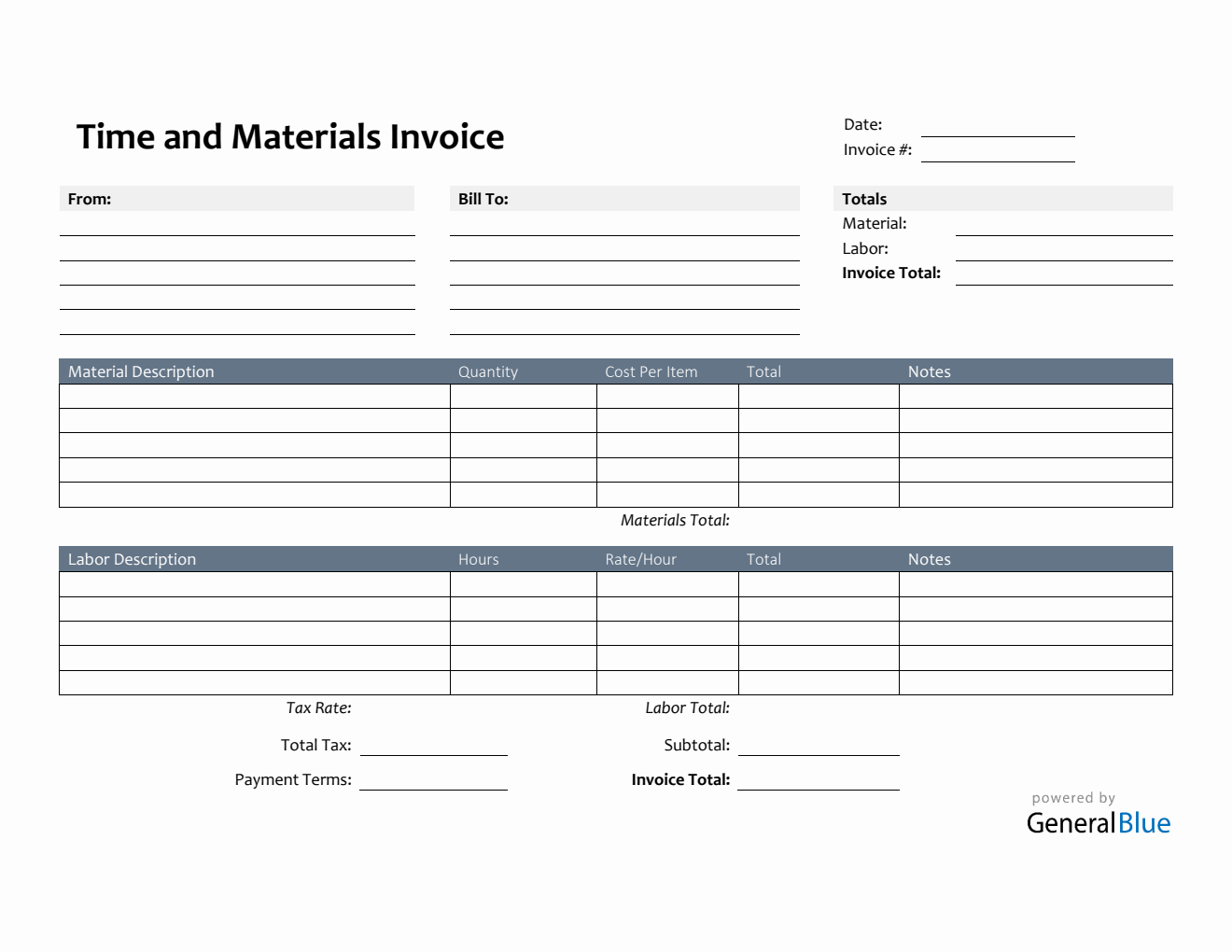 Printable Time And Material Template Printable Time And Material Template