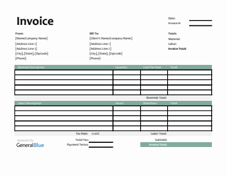 Printable Time and Materials Invoice in Excel (Green)