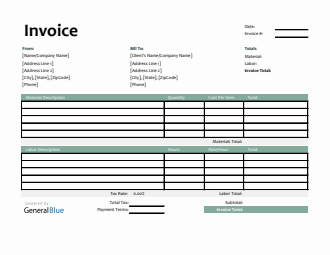 Printable Time And Materials Invoice In Excel Simple
