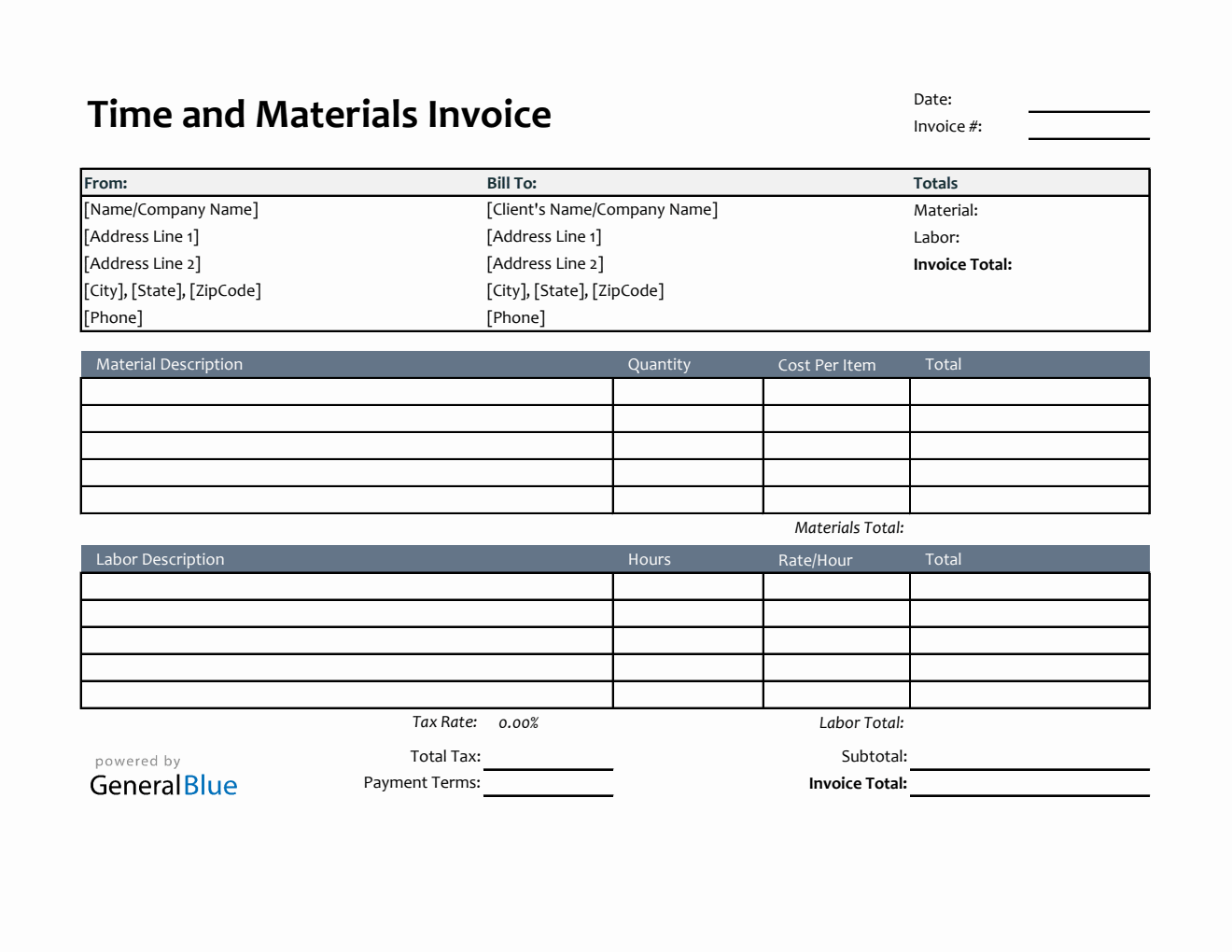 Printable Time and Materials Invoice in Word (Colorful)