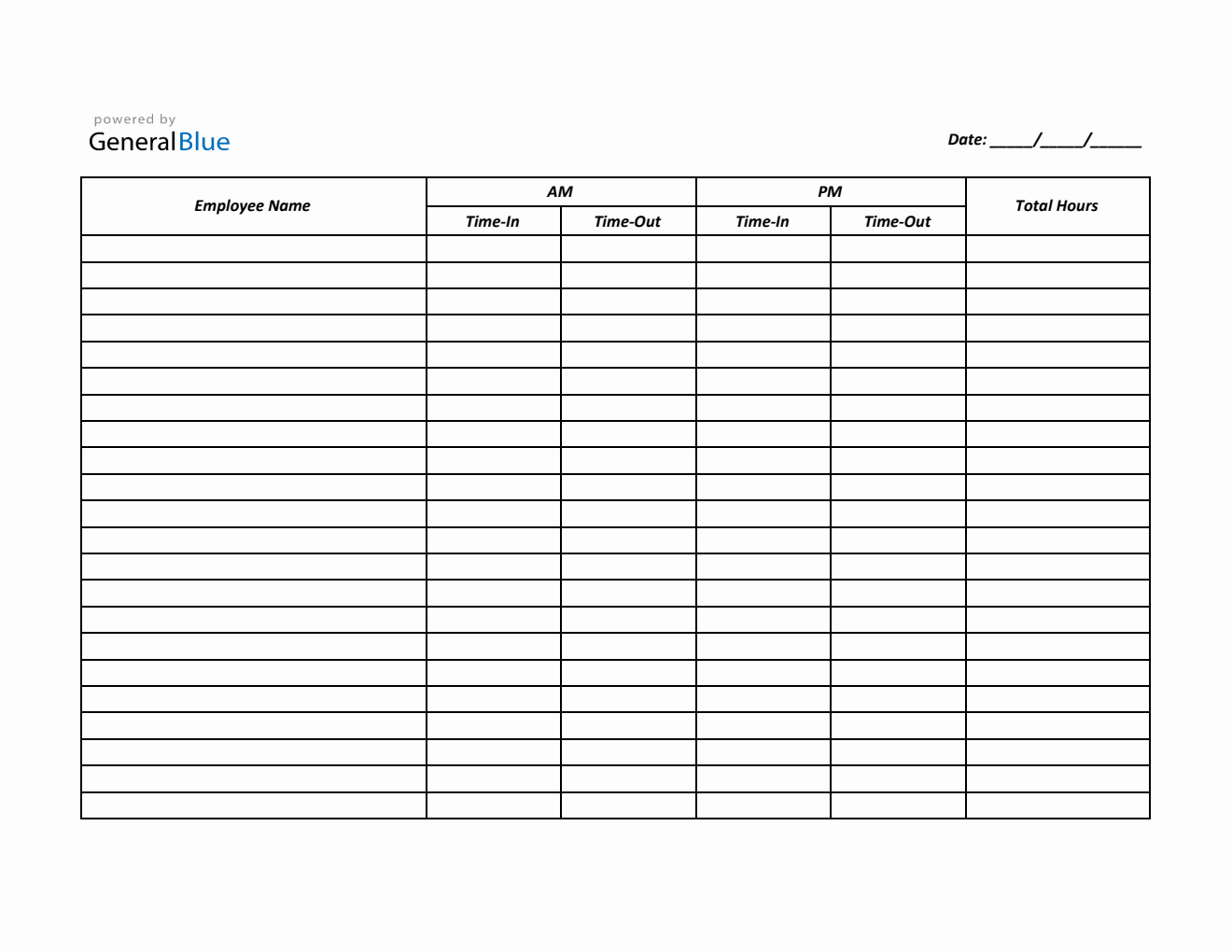 Printable Time-in and Time-Out Timesheet (Excel, A4)