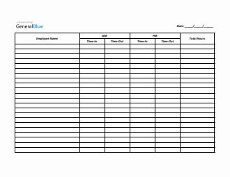Printable Time-in and Time-Out Timesheet (Excel, A4)