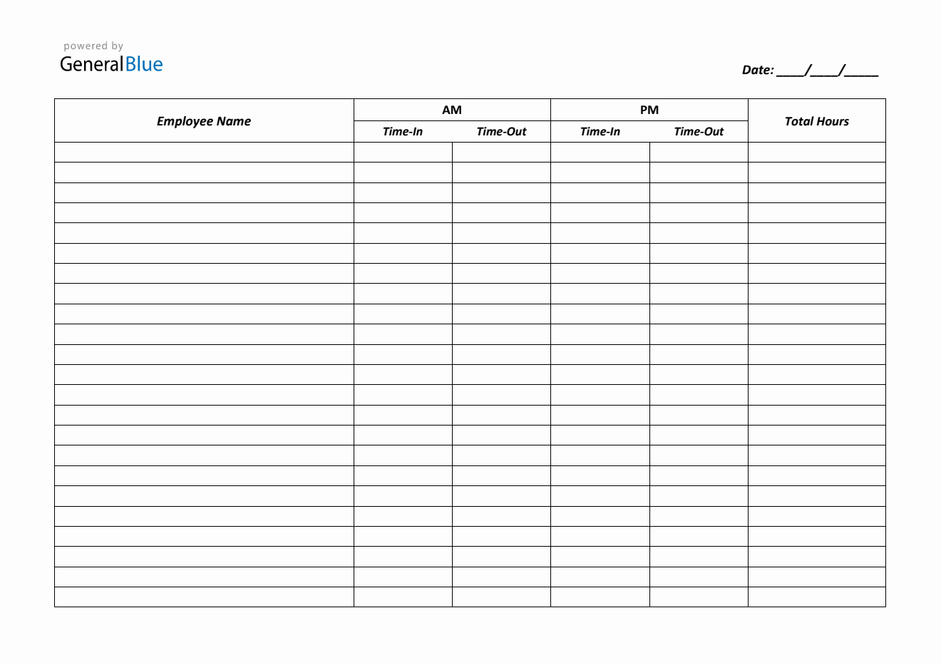 Printable Time-in and Time-Out Timesheet (Word, A4)
