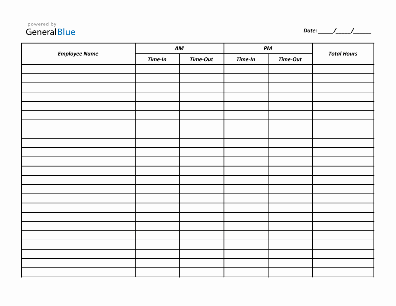 Printable Time-in and Time-Out Timesheet (Excel, Letter)