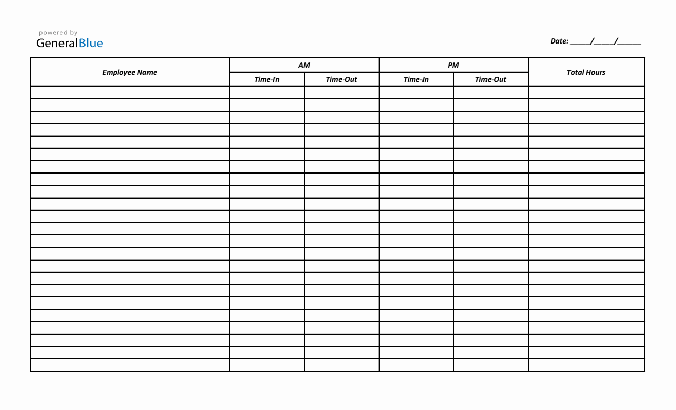 Printable Time-in and Time-Out Timesheet (Excel, Legal)