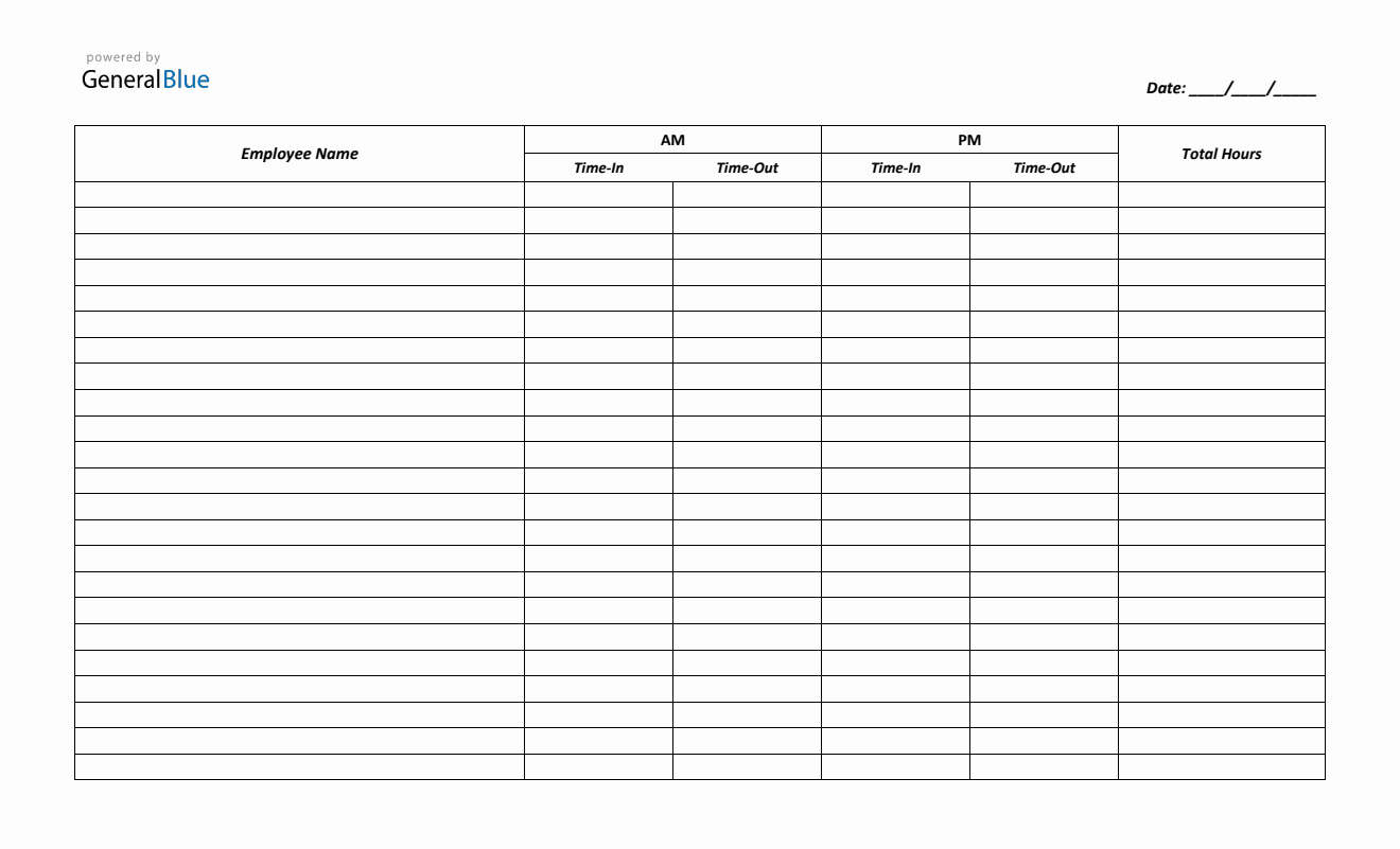 Printable Time-in and Time-Out Timesheet (PDF, Legal)