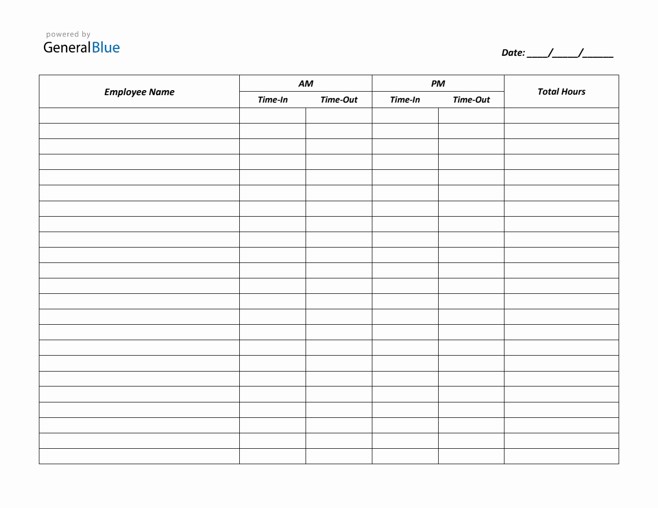 Printable Time-in and Time-Out Timesheet (PDF, Letter)
