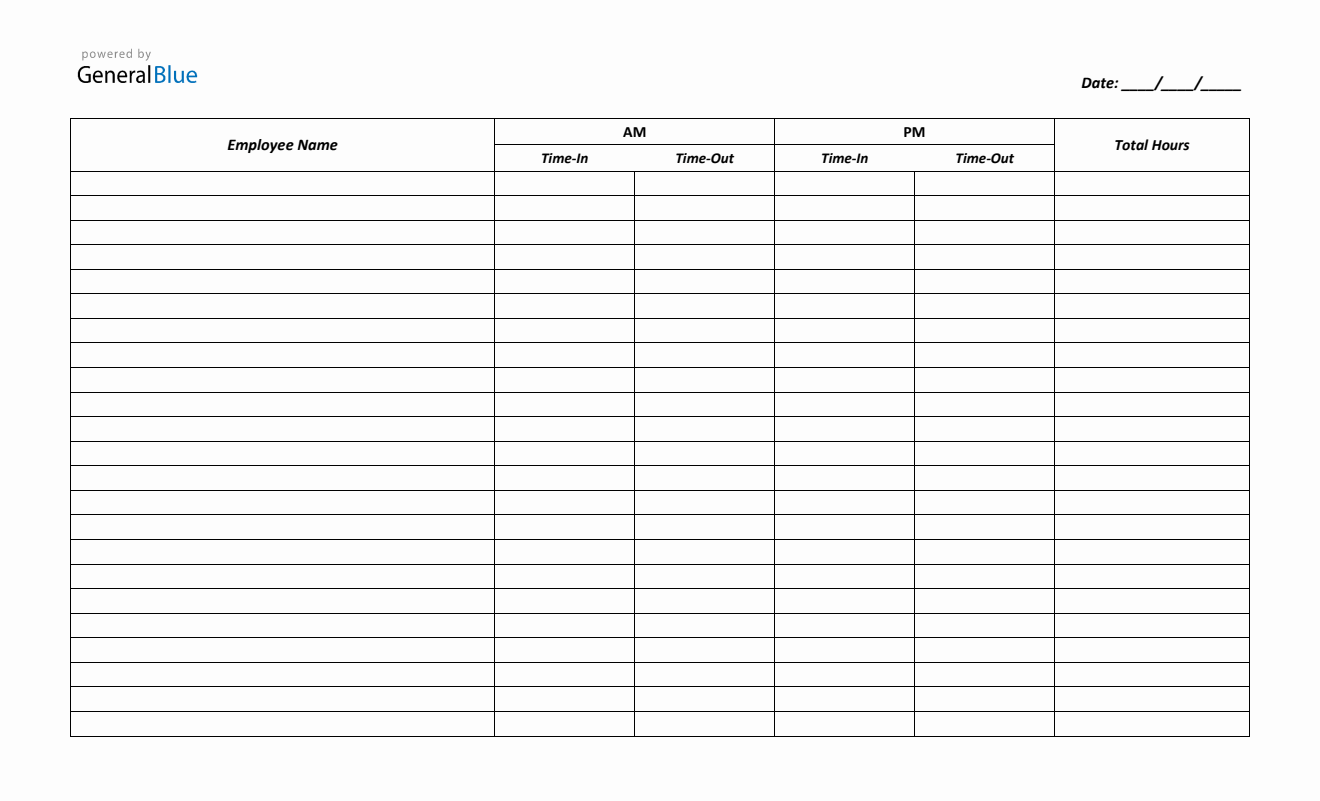 Printable Time-in and Time-Out Timesheet (Word, Legal)