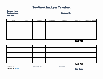 Printable Two-Week Employee Timesheet in Excel Printable Two-Week Employee Timesheet in Excel