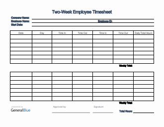 Printable Two-Week Employee Timesheet in Excel