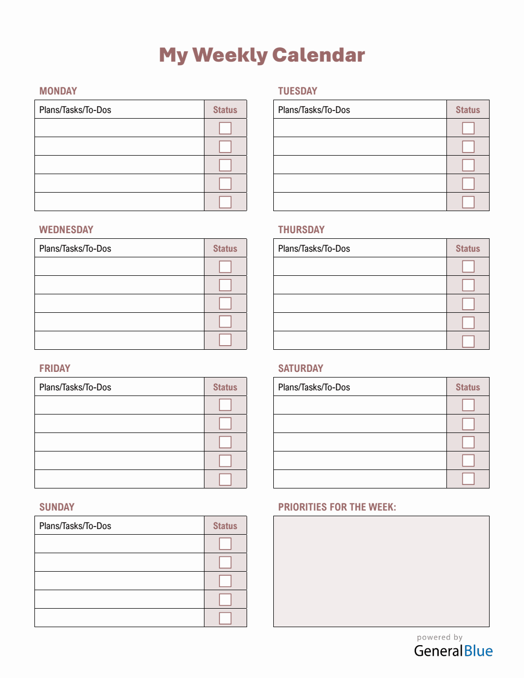 Free PDF Weekly Schedule Templates