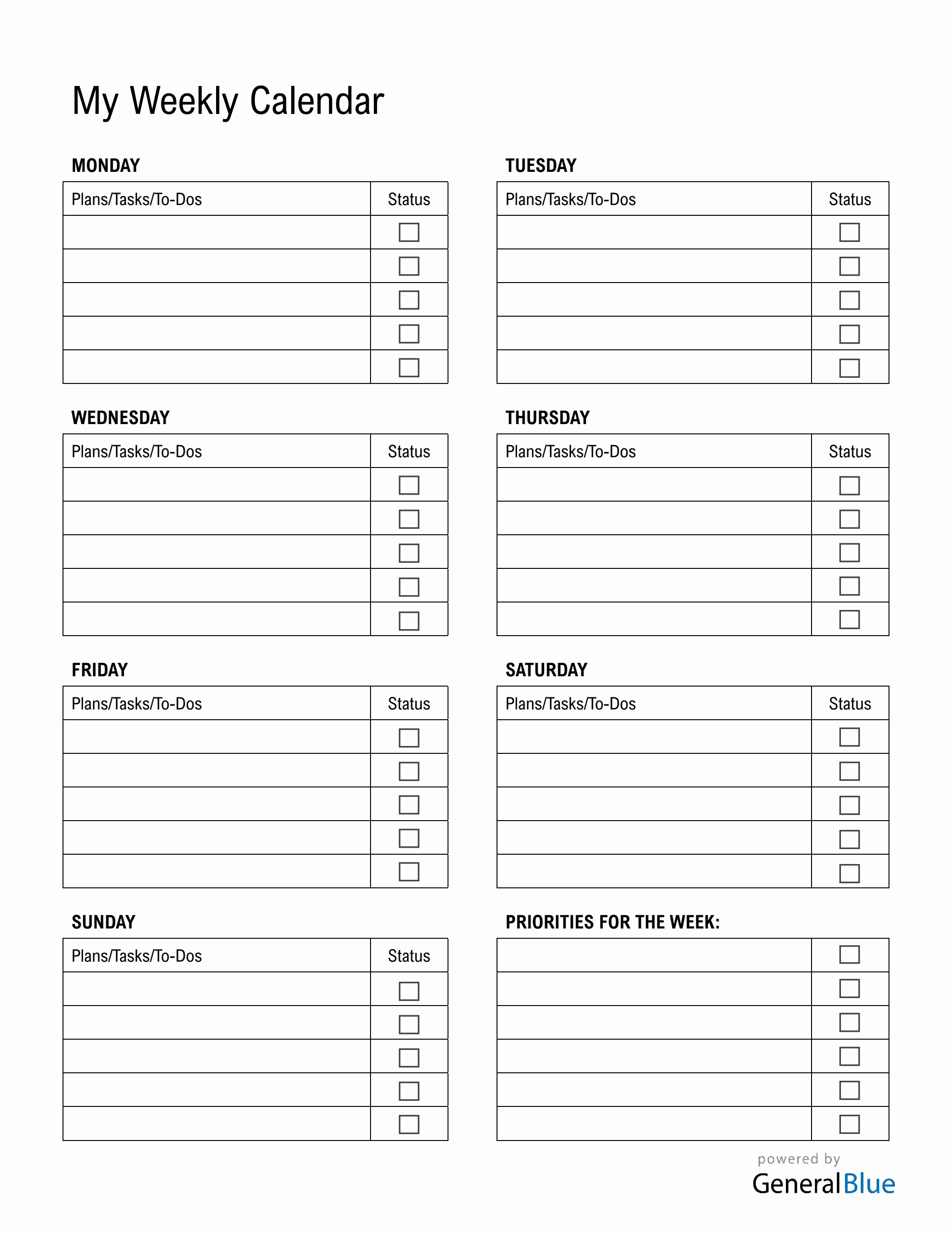 Weekly Schedule Checklist.pdf Weekly Checklist PDF - Free To Print