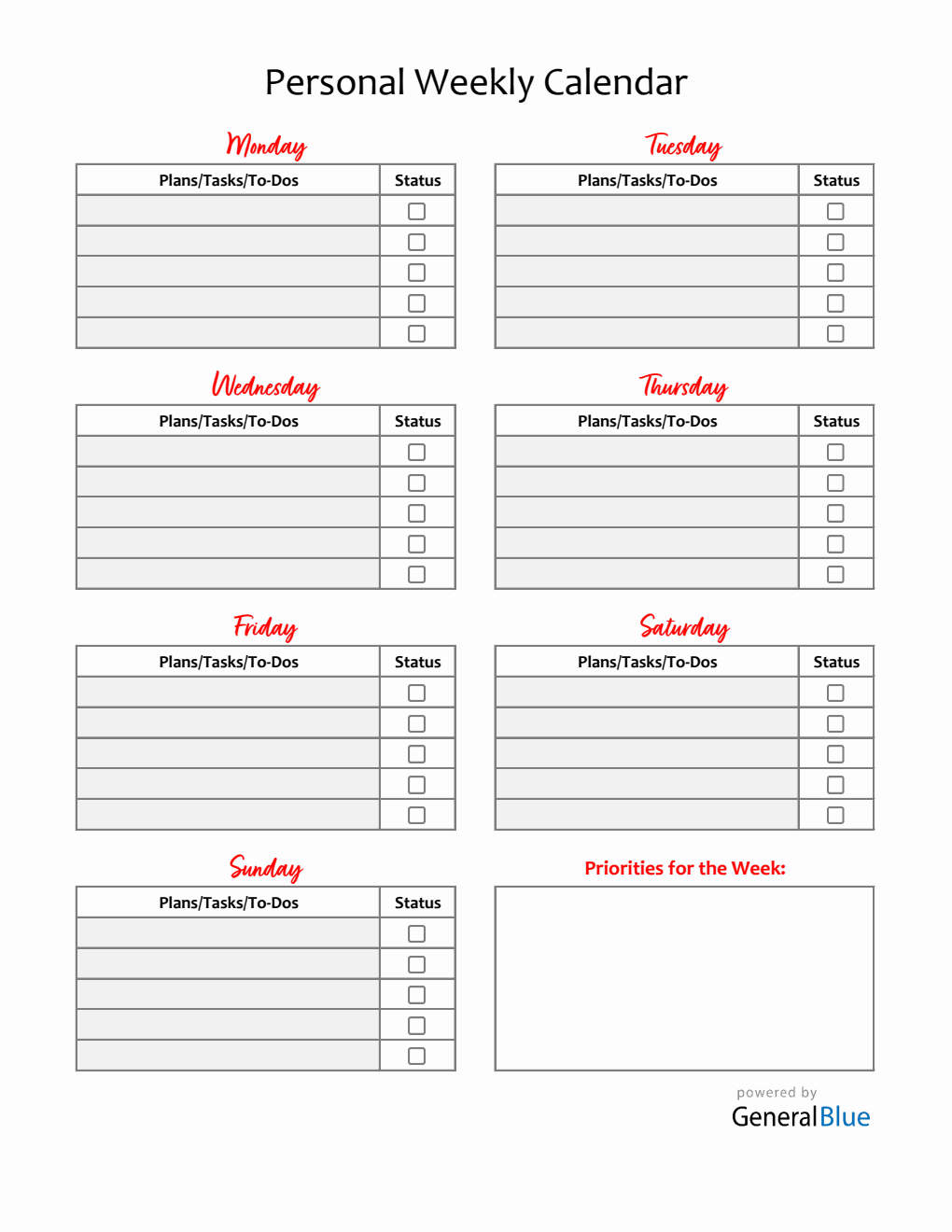 Weekly Schedule Checklist.pdf Weekly Calendar Templates