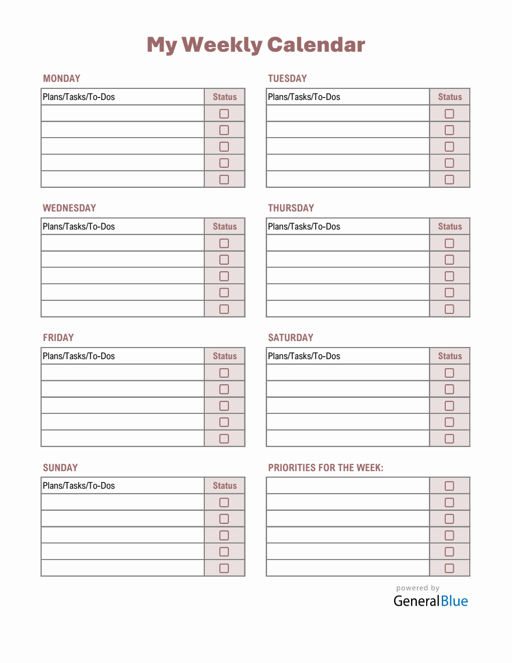 Weekly Calendar Example Editable Weekly Calendar Templates
