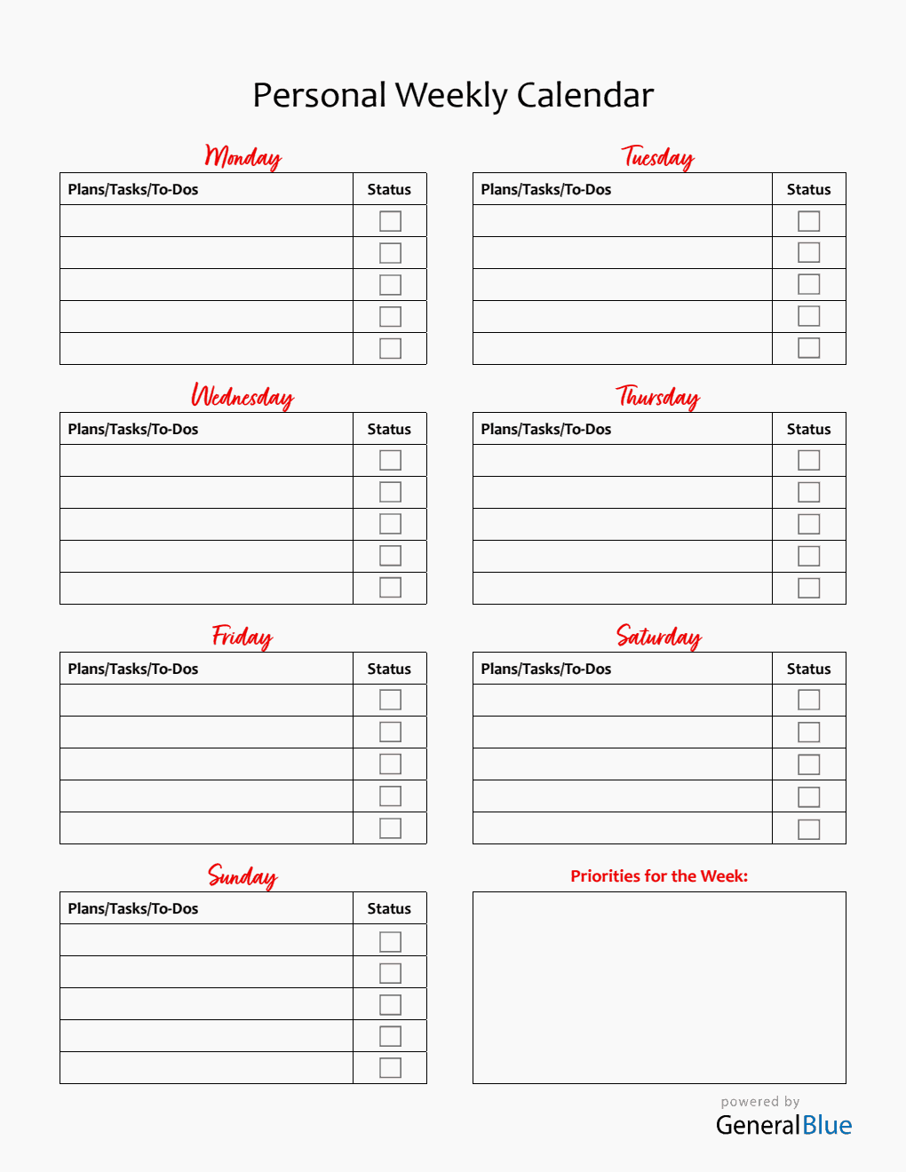 Weekly Checklist PDF - Free To Print