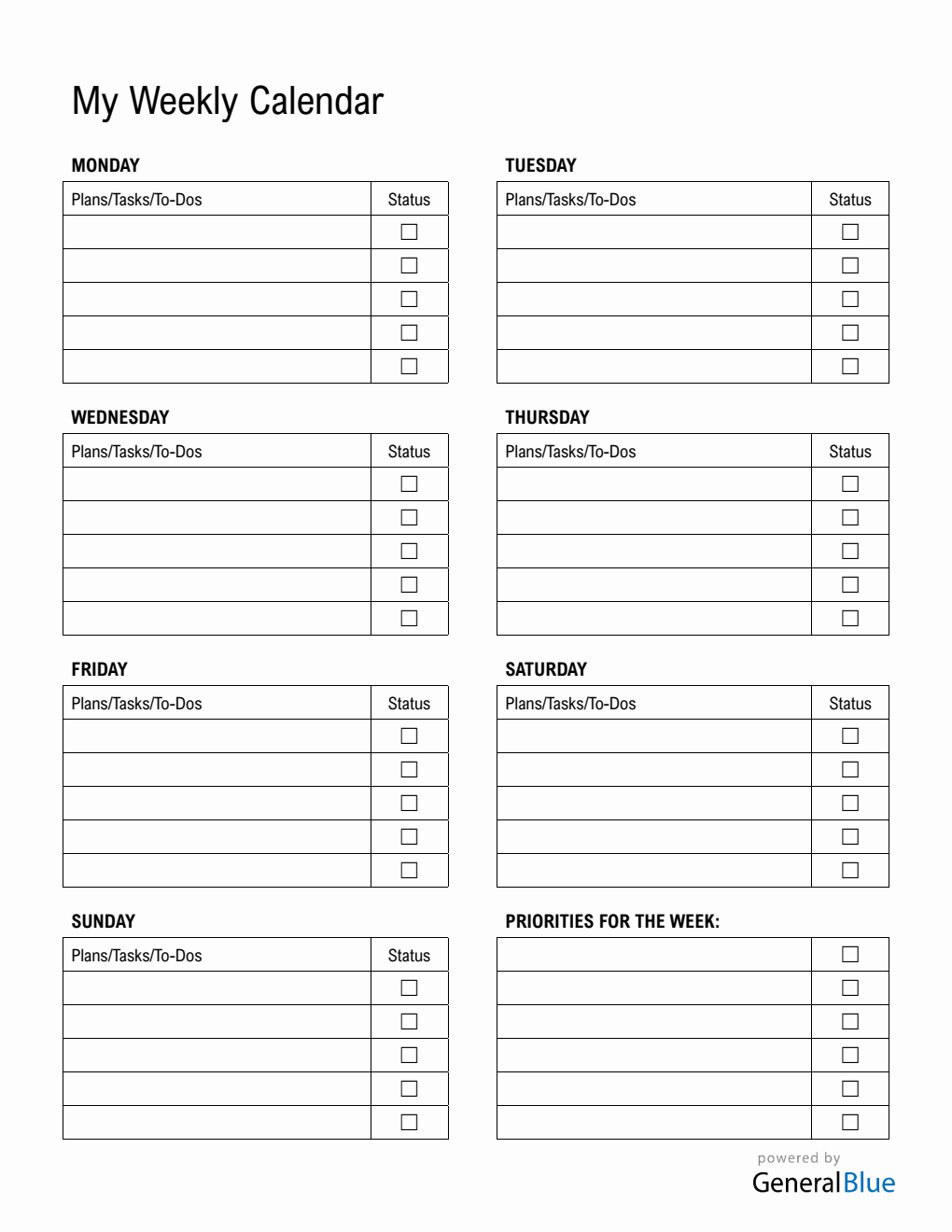 Weekly Checklist Template in Word Format - (Free To Print)