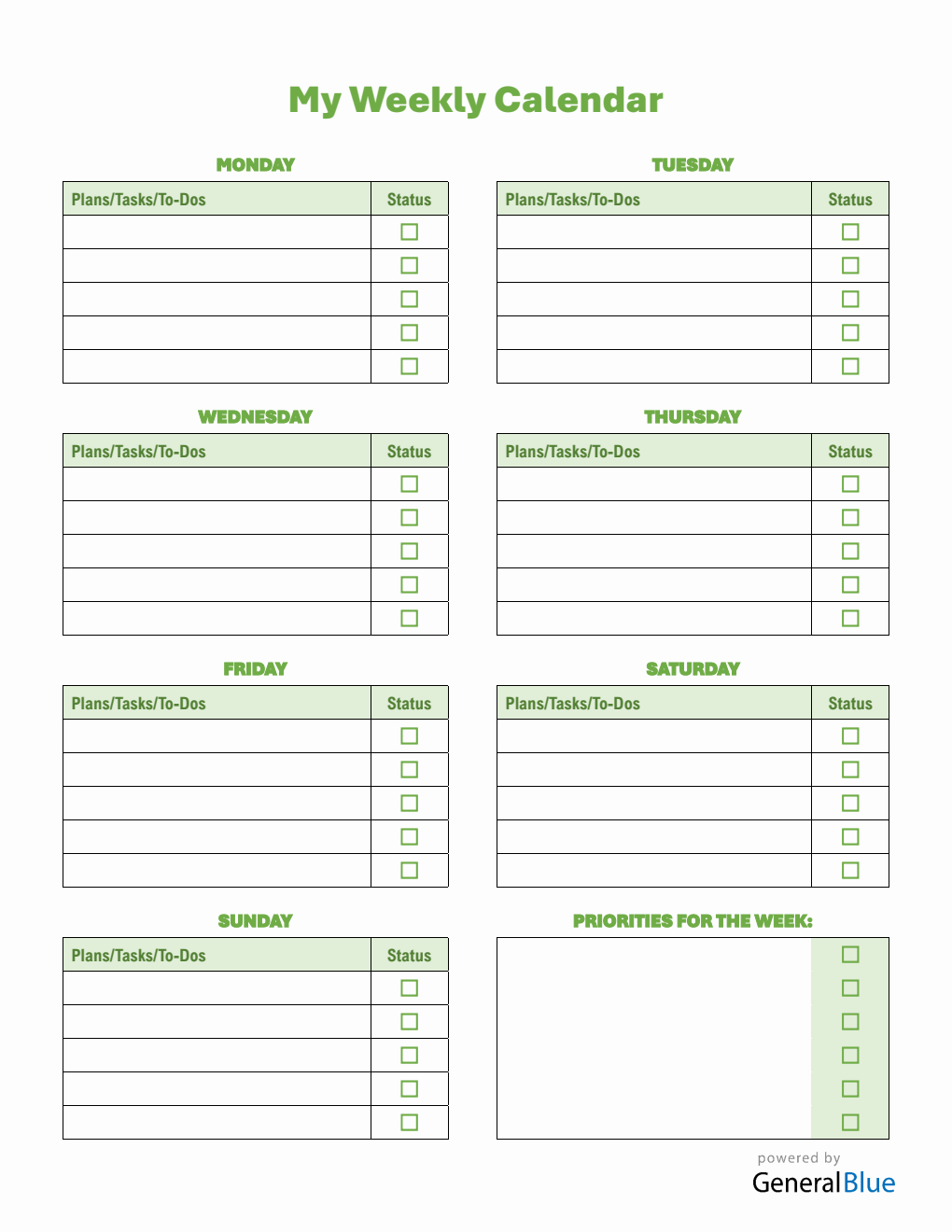 Weekly Checklist Template in Word Format - (Free To Modify)